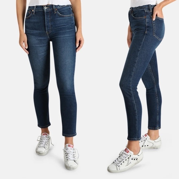 RE/DONE COMFORT STRETCH HIGH RISE CROP JEAN MIDNIGHT BLUE - Picture 1 of 13